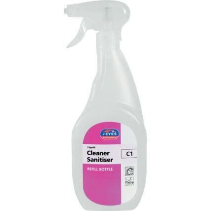 Liquid Cleaner/Sanitiser, 750ml, case of 6, 2x spray head