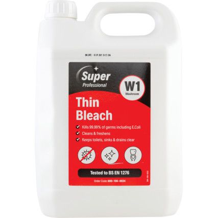 Thin Bleach, 5L, Screw Top Bottle, Fragrance Free