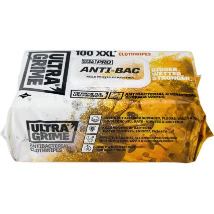 ULTRAGRIME PRO XXL+ ANTI-BAC CLOTH WIPES (PK-100)