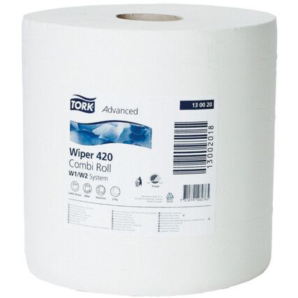 Industrial Wiper, White, 2 Ply, 1 Rolls per Case, 255m per Roll
