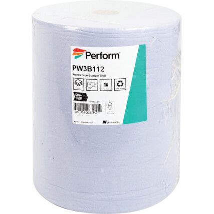 Industrial Wiper, Blue, 3 Ply, 1 Roll per Case, 370m per Roll
