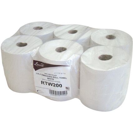 Centrefeed, White, 1 Ply, 6 Rolls per Case, 200m per Roll
