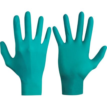 TouchNTuff 92-600VP Disposable Gloves, Green, Nitrile, 4.9mil Thickness, Powder Free, Size 7, Pack of 20