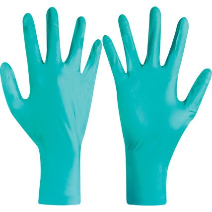 TouchNTuff 92-605 Disposable Gloves, Green, Nitrile, 4.7mil Thickness, Powder Free, Size 8, Pack of 100