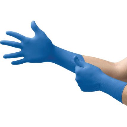 Microflex 93-853 Disposable Gloves, Blue, Nitrile, 5.5mil Thickness, Powder Free, Size 7.5-8, Pack of 50