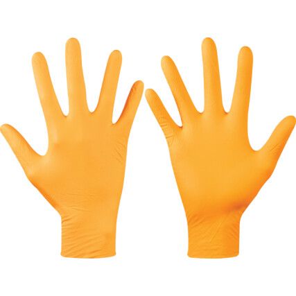 7181 Disposable Gloves, Orange, Nitrile, 7mil Thickness, Powder Free, Size 9, Pack of 100