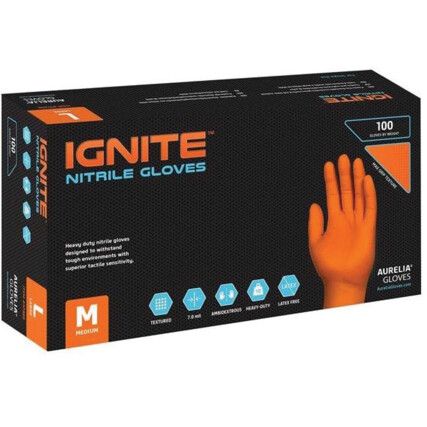 IGNITE ORANGE POWDER-FREE NITRILE GLOVES (M) (BX-100)