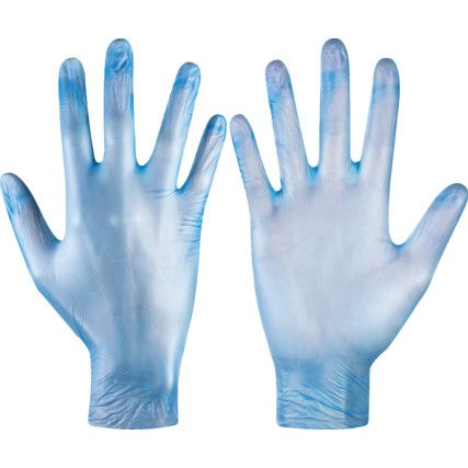 Disposable Gloves, Blue, Vinyl, 20mil Thickness, Powder Free, Size S, Pack of 100