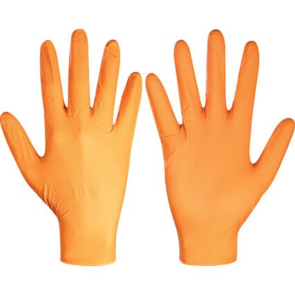 TX925 Disposable Gloves, Orange, Nitrile, 7.8mil Thickness, Powder Free, Size L, Pack of 100