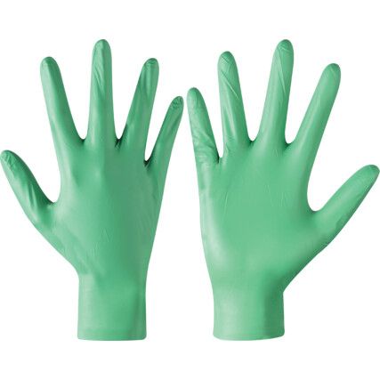 6110PF Disposable Gloves, Green, Nitrile, 4mil Thickness, Powder Free, Size XS, Pack of 100