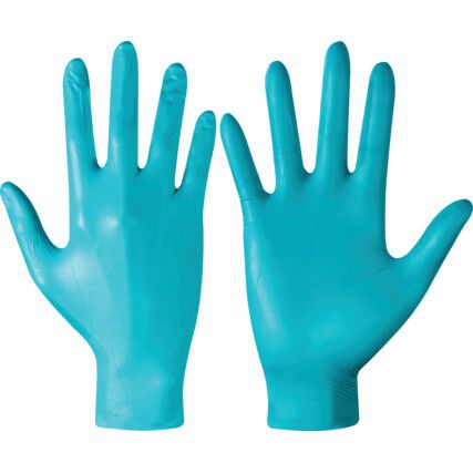 Teal Disposable Gloves, Green, Nitrile, 4.8mil Thickness, Powder Free, Size 7, Pack of 100