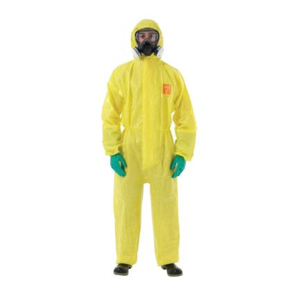 3000-YE Chemical Protective Coveralls, Disposable, Yellow, SMS Non-Woven Fabric, Type 4/5/6 Protection, Zipper Closure, Size L