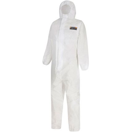 Alphashield 2000, Chemical Protective Coveralls, Disposable, Type 5/6, White, Polypropylene, Chest 124 - 132cm, 3XL