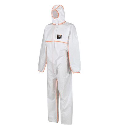 Alphashield 2200, Chemical Protective Coveralls, Disposable, Type 5/6, White, Polyethylene/Polypropylene, Zipper Closure, Chest 92 - 100cm, M