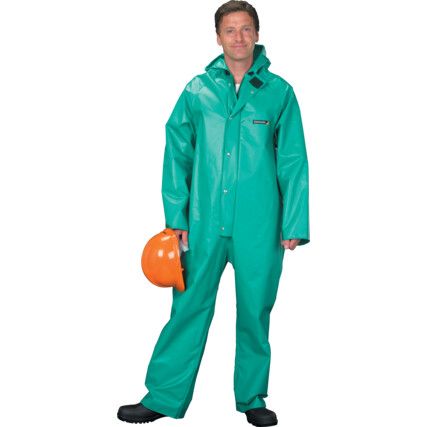 Chemmaster, Chemical Protective Coveralls, Reusable, Type 3/4, Green, Nylon, Closure Stud, Chest 36-38", S