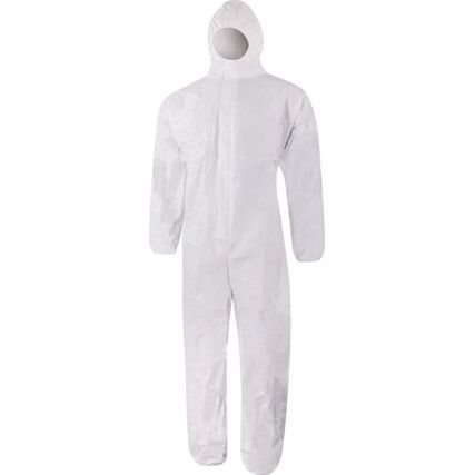 Disposable Hooded Coveralls, Type 5/6, White, Large, 44-46" Chest