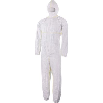 Disposable Hooded Coveralls, Type 5/6, White, Medium, 40-42" Chest