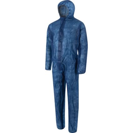 Chemical Protective Coveralls, Disposable, Blue, Polypropylene, Zipper Closure, Chest 40-42", L