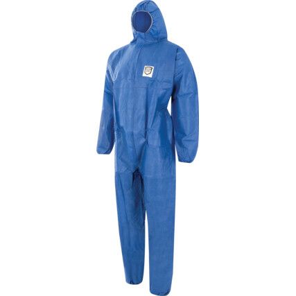 Guard Master, Chemical Protective Coveralls, Disposable, Blue, SMS Nonwoven Fabric, Zipper Closure, Chest 36-27", S