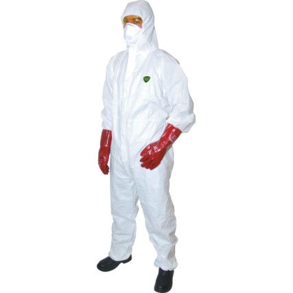 Guard Master +, Chemical Protective Coveralls, Disposable, White, Laminates, Zipper Closure, Chest 36-38", S